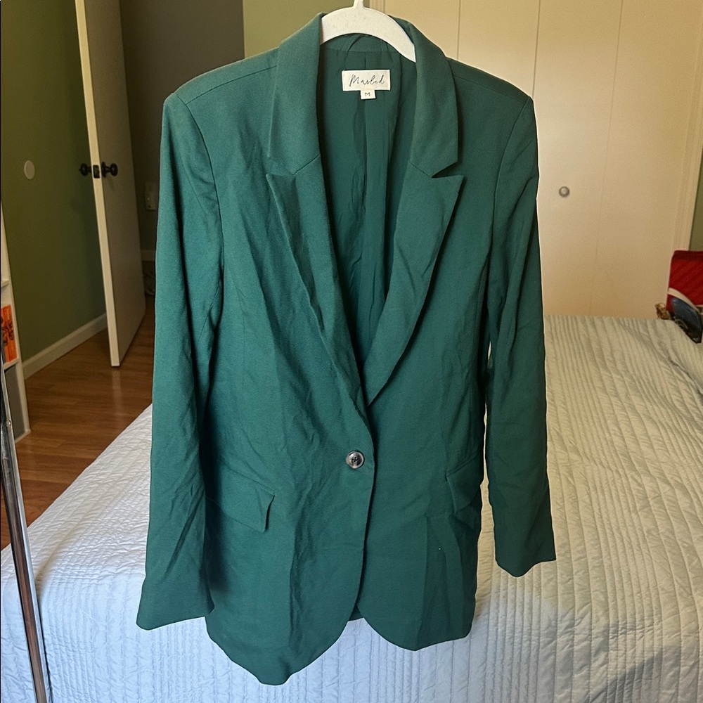 Marled Deep Green Single-Button Blazer